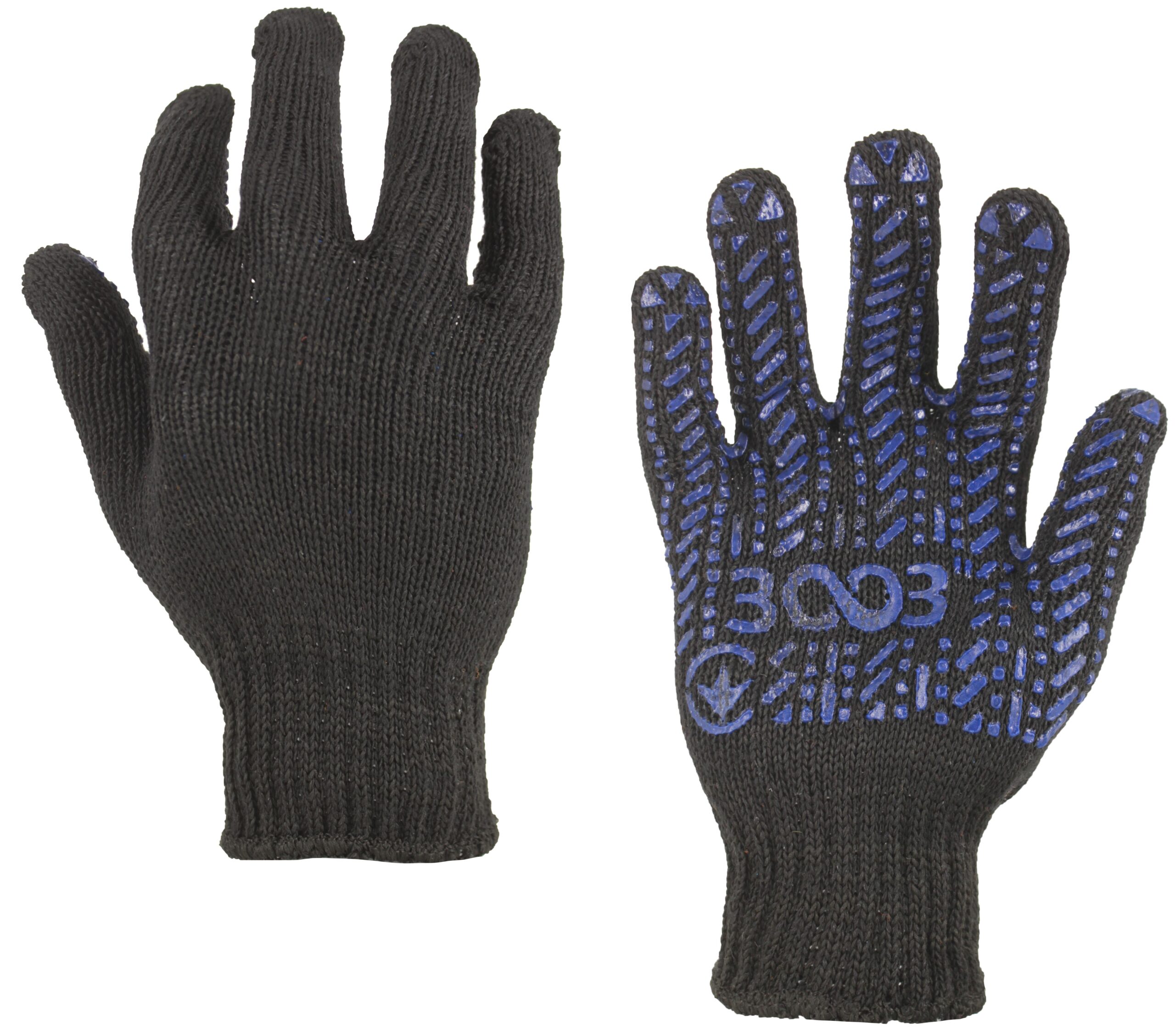 Рукавички 3003 з ПВХ крапкою 7кл.,STANDART чорний (синя ПВХ крапка)